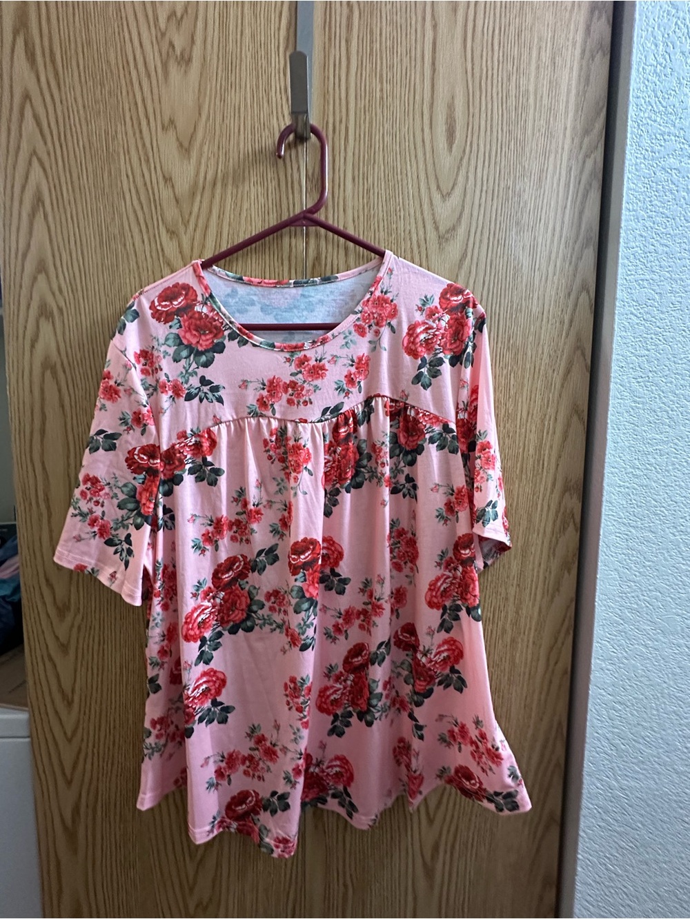 Pink Floral Short-Sleeve Women's Top